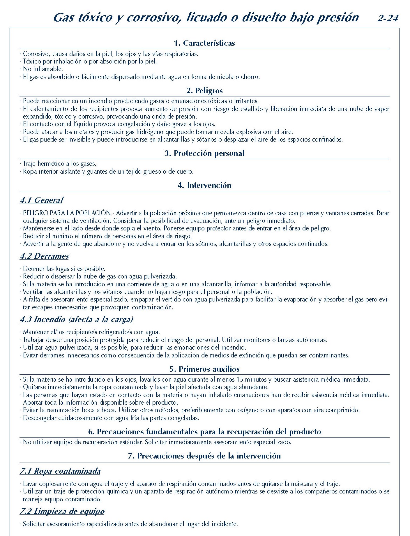 127 FICHA 2-24 GAS TOXICO CORROSIVO LICUADO FICHAS EMERGENCIA